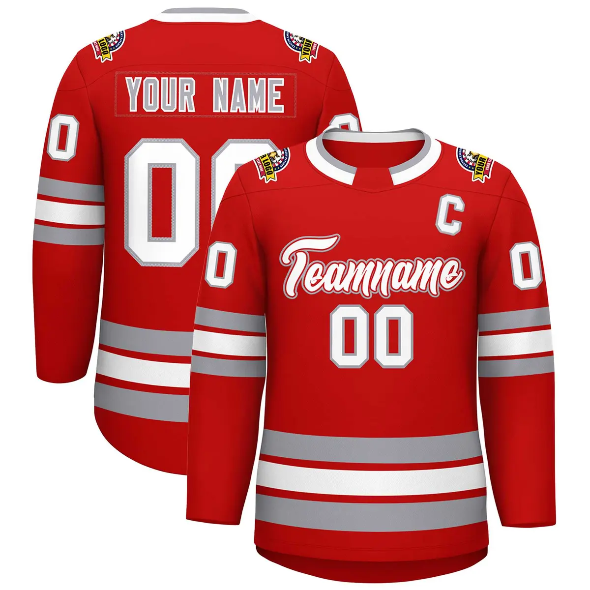 Red White Red-Gray Classic Style Hockey Jersey