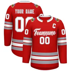 Red White Red-Gray Classic Style Hockey Jersey