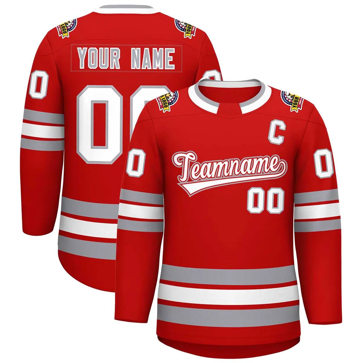 Red White Red-Gray Classic Style Hockey Jersey