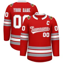 Red White Red-Gray Classic Style Hockey Jersey
