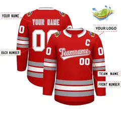 Red White Red-Gray Classic Style Hockey Jersey 2
