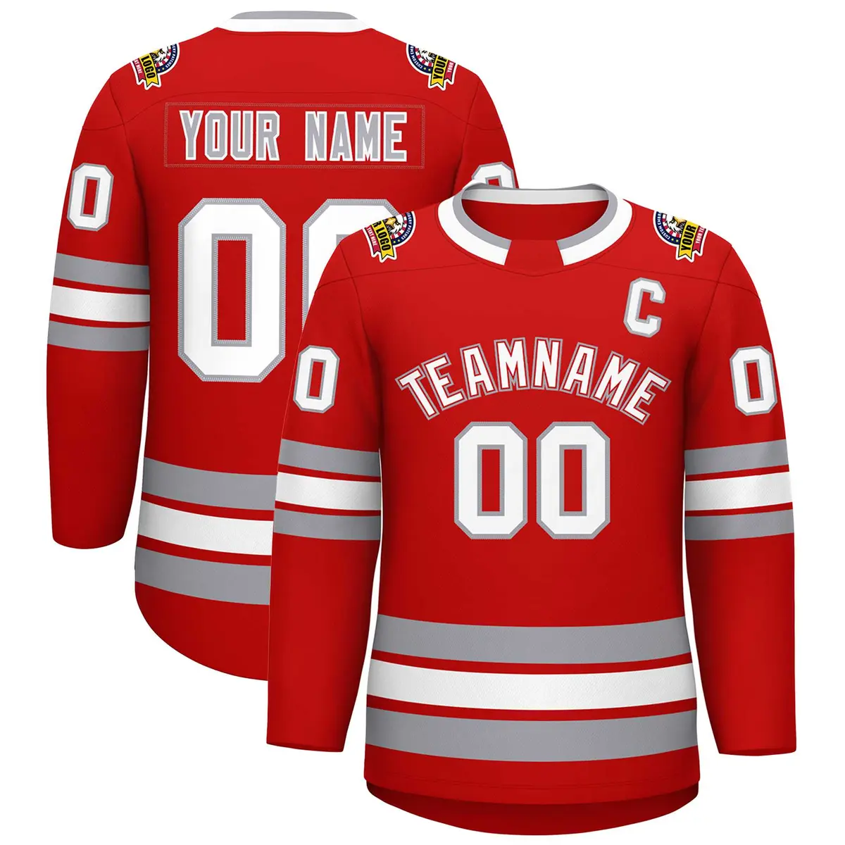 Red White Red-Gray Classic Style Hockey Jersey