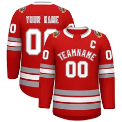 Red White Red-Gray Classic Style Hockey Jersey