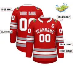 Red White Red-Gray Classic Style Hockey Jersey 2