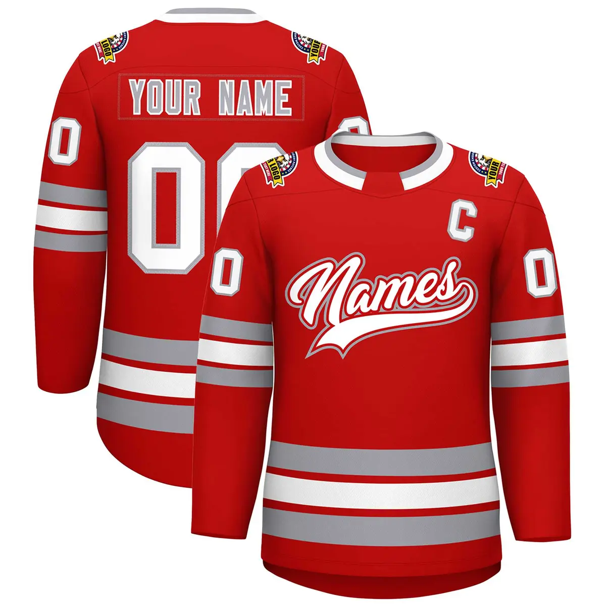 Red White Red-Gray Classic Style Hockey Jersey