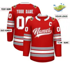 Red White Red-Gray Classic Style Hockey Jersey 2