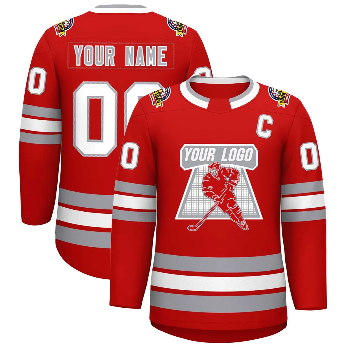 Red White Red-Gray Classic Style Hockey Jersey