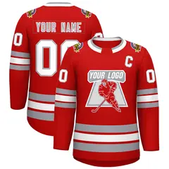 Red White Red-Gray Classic Style Hockey Jersey