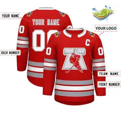 Red White Red-Gray Classic Style Hockey Jersey 2