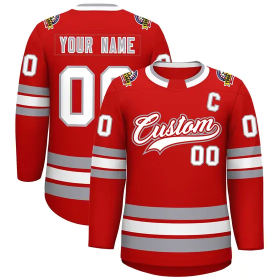 Red White Red-Gray Classic Style Hockey Jersey