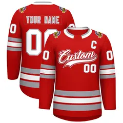 Red White Red-Gray Classic Style Hockey Jersey