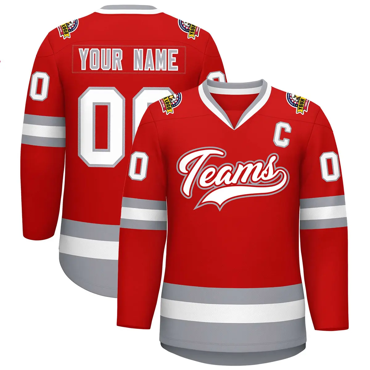 Red White Red-Gray Classic Style Hockey Jersey