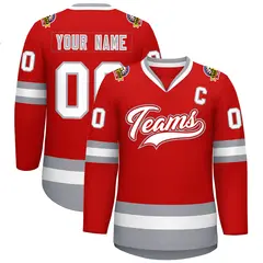 Red White Red-Gray Classic Style Hockey Jersey