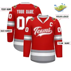 Red White Red-Gray Classic Style Hockey Jersey 2