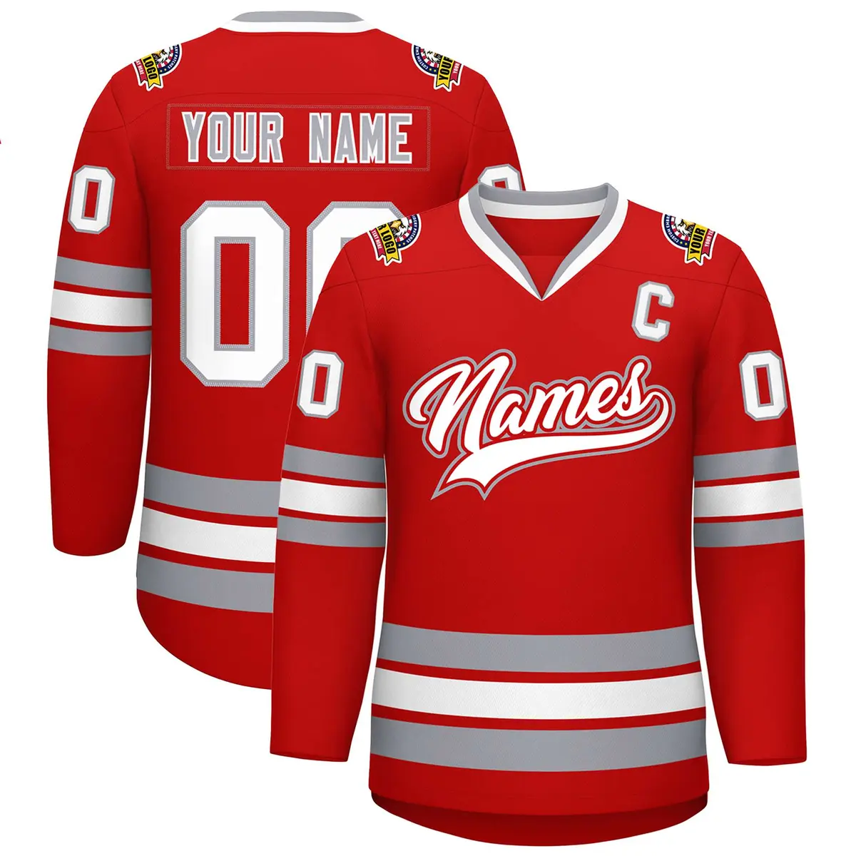 Red White Red-Gray Classic Style Hockey Jersey