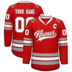 Red White Red-Gray Classic Style Hockey Jersey