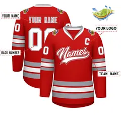 Red White Red-Gray Classic Style Hockey Jersey 2