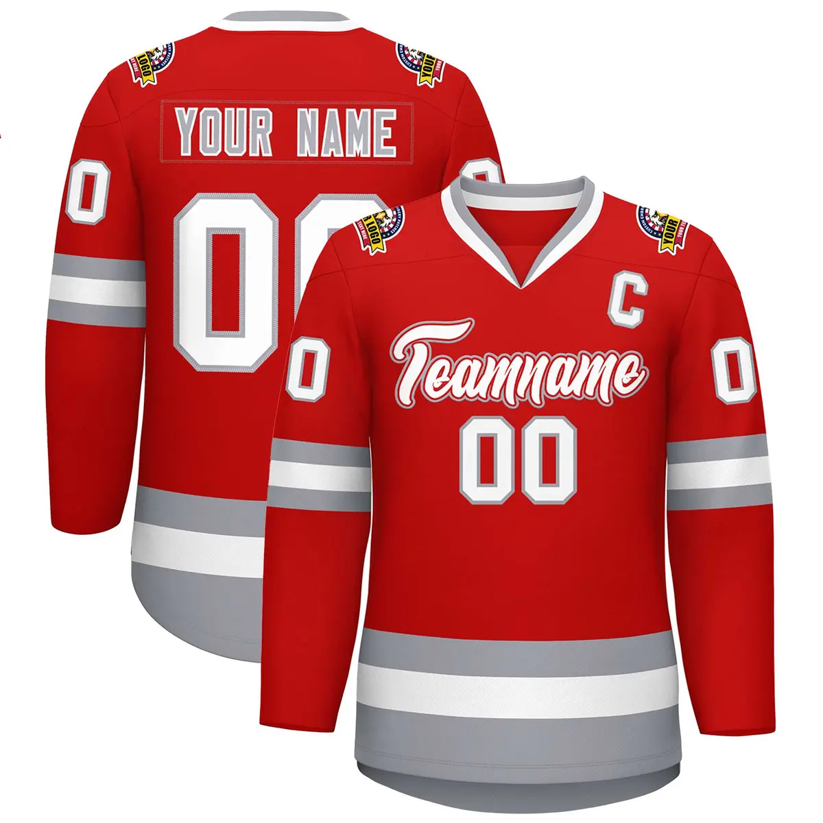 Red White Red-Gray Classic Style Hockey Jersey