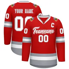 Red White Red-Gray Classic Style Hockey Jersey