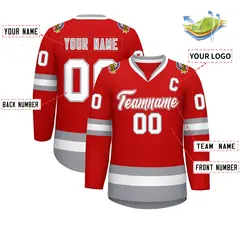 Red White Red-Gray Classic Style Hockey Jersey 2