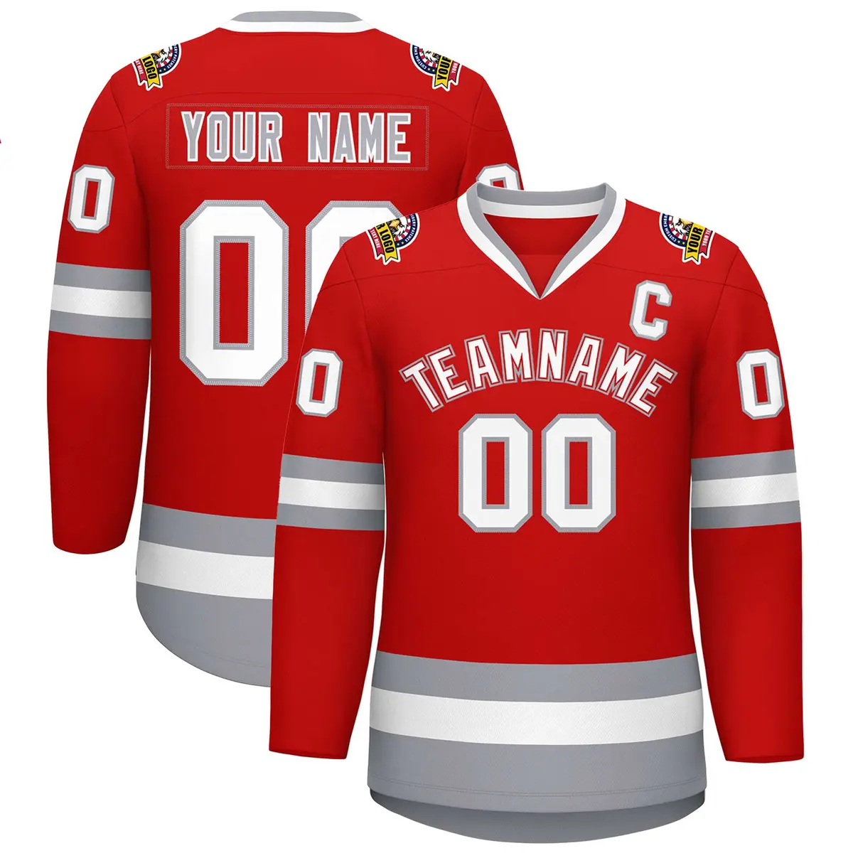 Red White Red-Gray Classic Style Hockey Jersey
