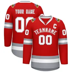 Red White Red-Gray Classic Style Hockey Jersey
