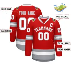 Red White Red-Gray Classic Style Hockey Jersey 2