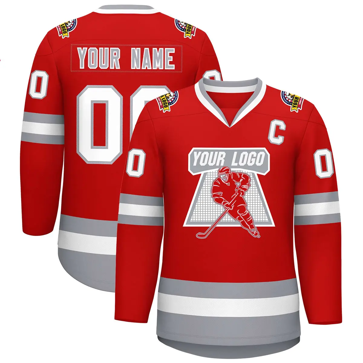 Red White Red-Gray Classic Style Hockey Jersey