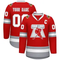 Red White Red-Gray Classic Style Hockey Jersey
