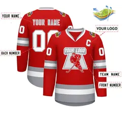 Red White Red-Gray Classic Style Hockey Jersey 2
