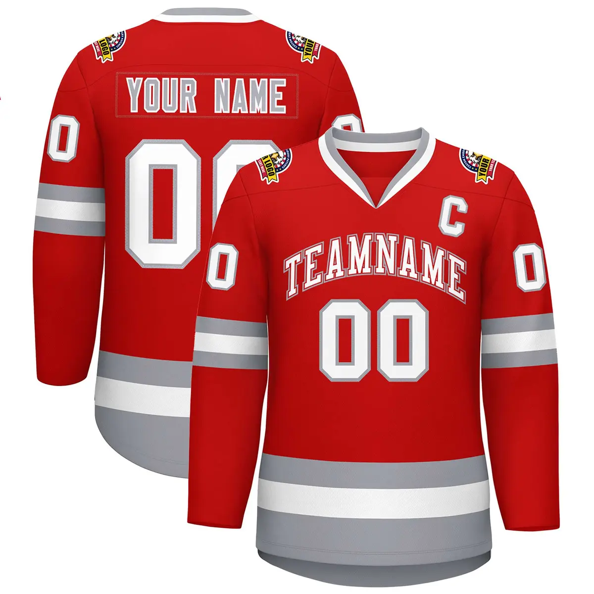 Red White Red-Gray Classic Style Hockey Jersey