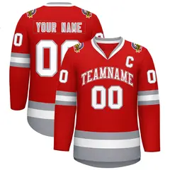 Red White Red-Gray Classic Style Hockey Jersey
