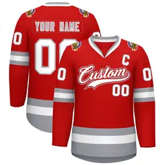 Red White Red-Gray Classic Style Hockey Jersey