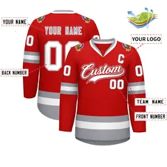 Red White Red-Gray Classic Style Hockey Jersey 2