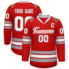 Red White Red-Gray Classic Style Hockey Jersey