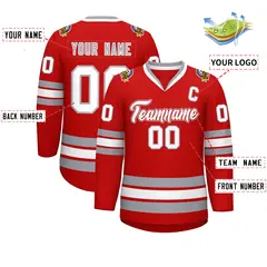 Red White Red-Gray Classic Style Hockey Jersey 2