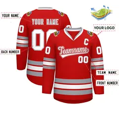 Red White Red-Gray Classic Style Hockey Jersey 2
