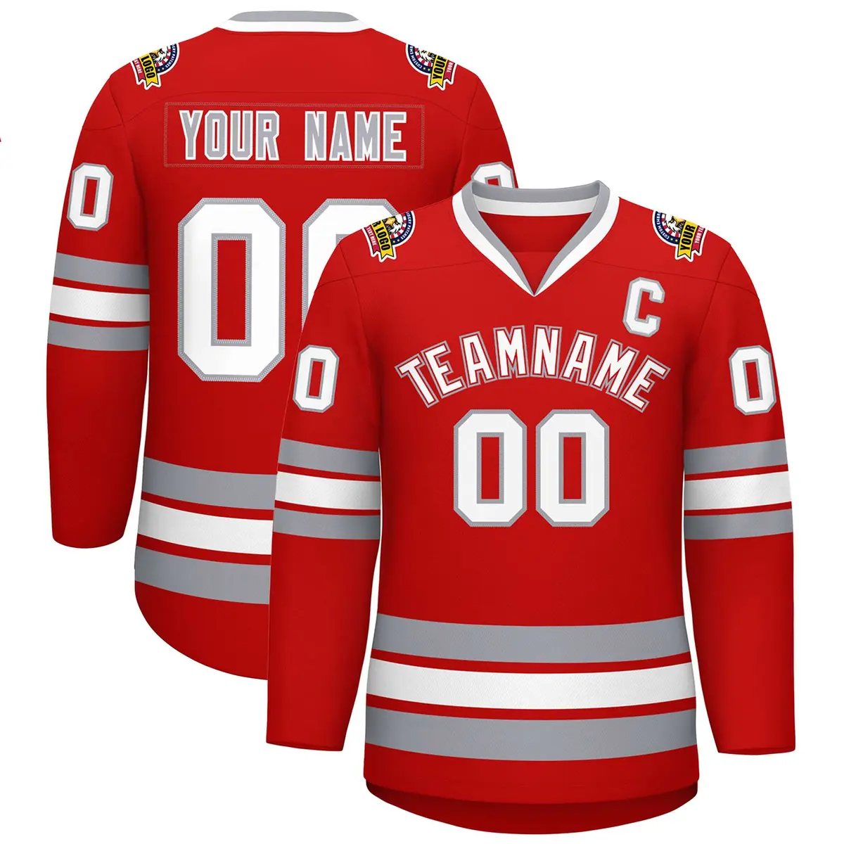 Red White Red-Gray Classic Style Hockey Jersey