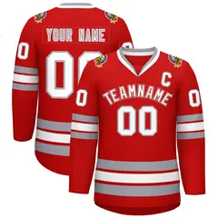 Red White Red-Gray Classic Style Hockey Jersey