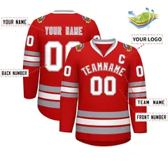 Red White Red-Gray Classic Style Hockey Jersey 2