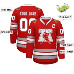 Red White Red-Gray Classic Style Hockey Jersey 2