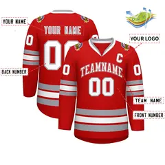 Red White Red-Gray Classic Style Hockey Jersey 2
