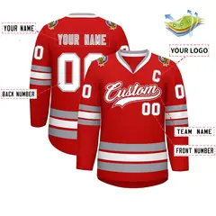 Red White Red-Gray Classic Style Hockey Jersey 2