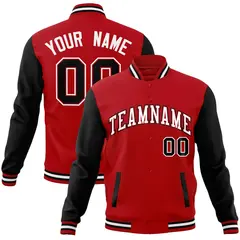 Red White-Red Raglan Varsity Full-Snap Letterman Jacket