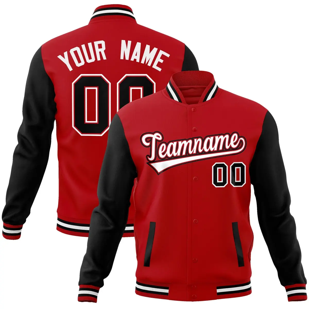 Red White-Red Raglan Varsity Full-Snap Letterman Jacket