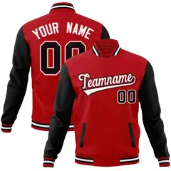 Red White-Red Raglan Varsity Full-Snap Letterman Jacket 1