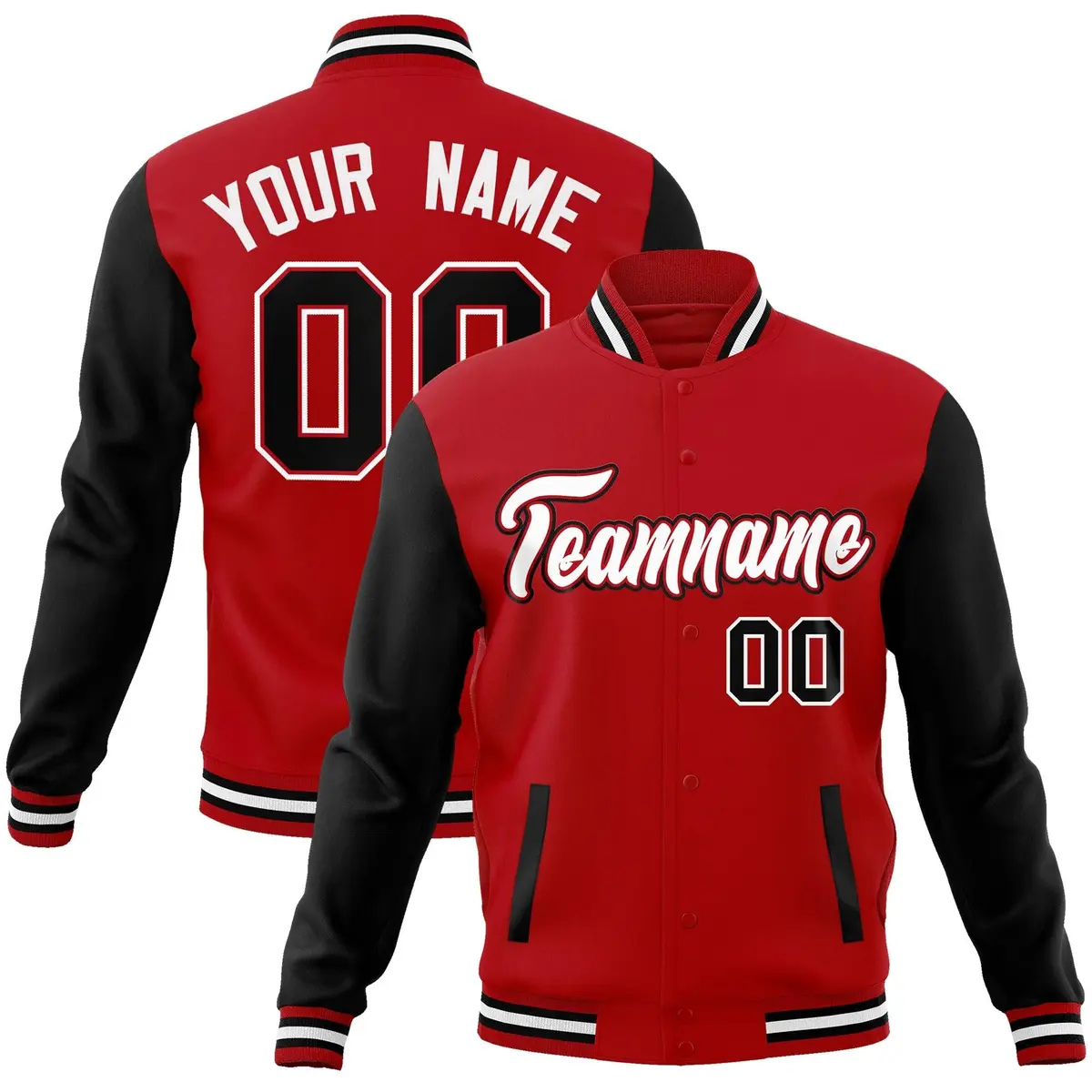 Red White-Red Raglan Varsity Full-Snap Letterman Jacket