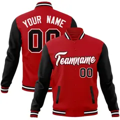 Red White-Red Raglan Varsity Full-Snap Letterman Jacket