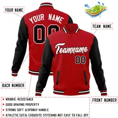 Red White-Red Raglan Varsity Full-Snap Letterman Jacket 4