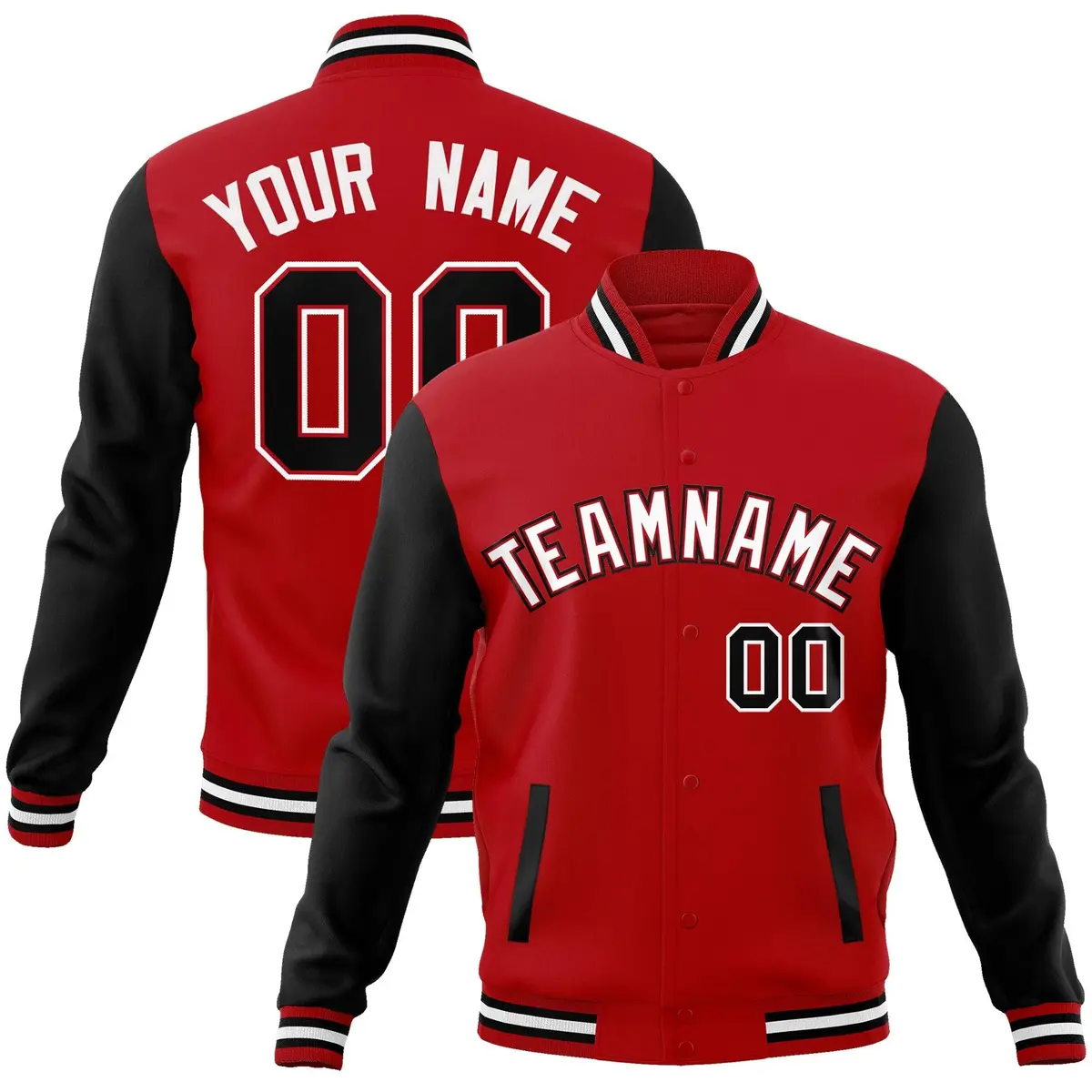 Red White-Red Raglan Varsity Full-Snap Letterman Jacket
